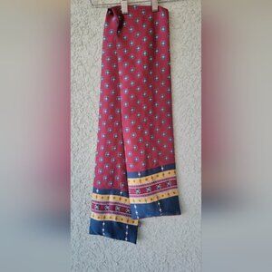 Vintage Men's 100% Silk Scarf Red Blue Geometric Print Long Dress Scarf